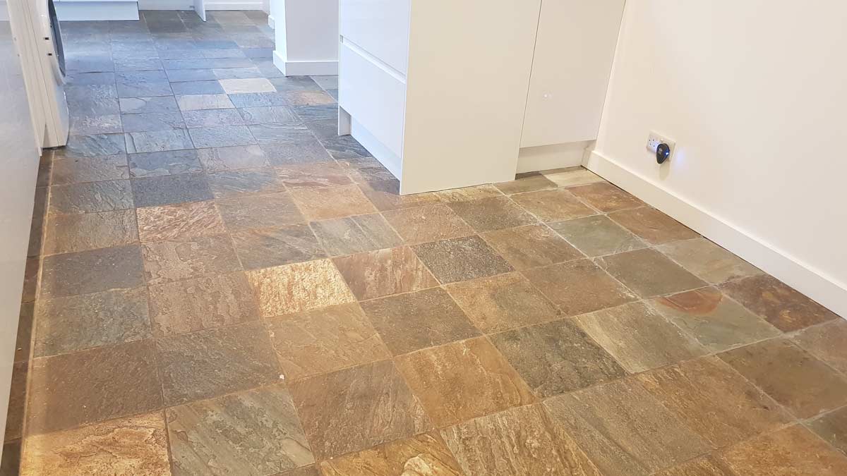 Chinese slate tile floor restoration – Brighton – before Chinese slate tile floor restoration - Brighton - before