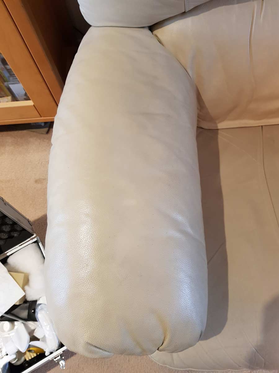 Cream leather armchair – before cleaning Cream leather armchair - before cleaning