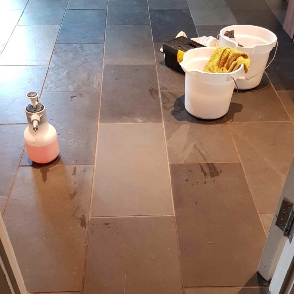 Slate floor cleaning demo Slate floor cleaning demo in Sussex
