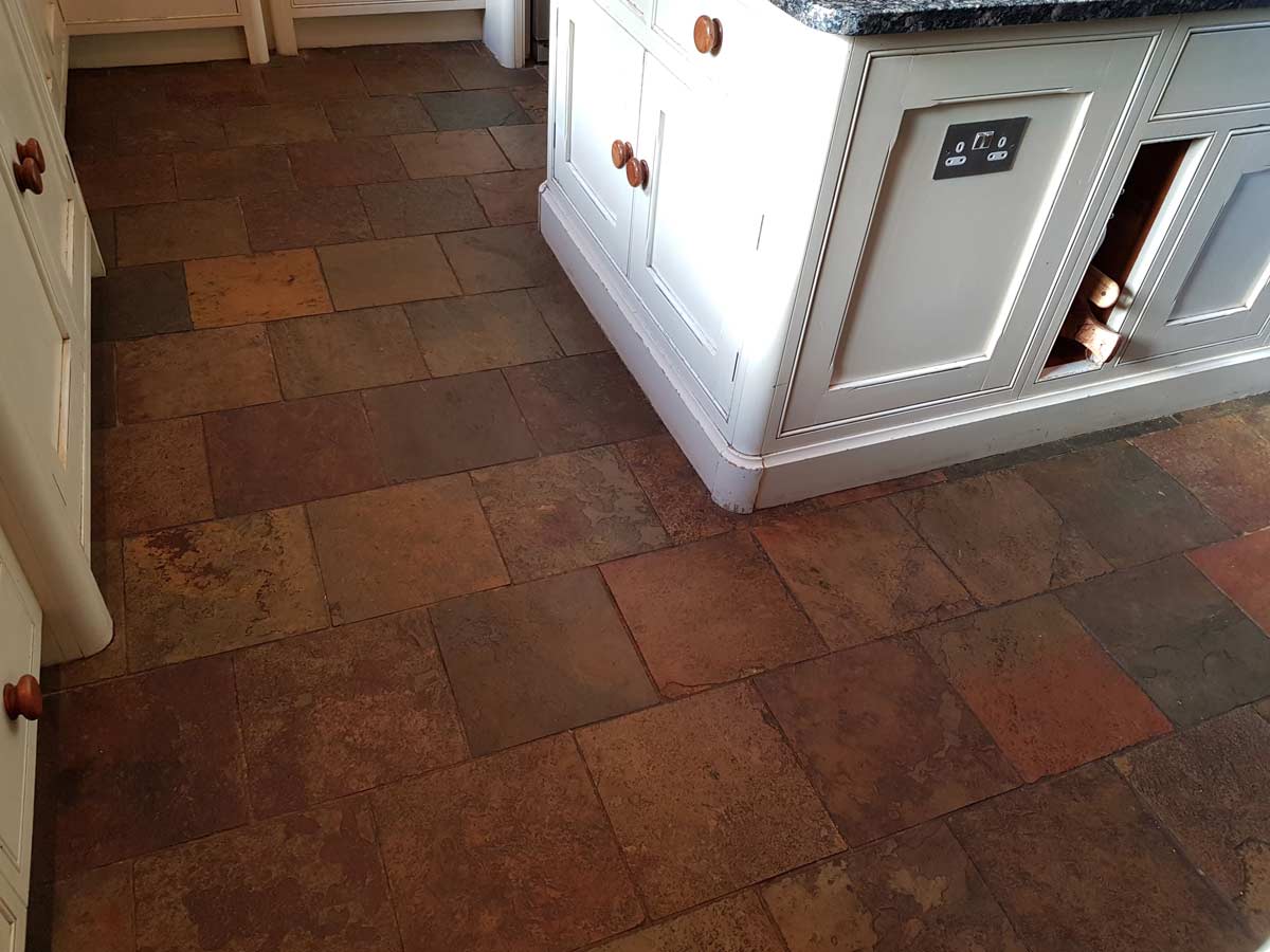 Slate tile floor cleaning and restoration -Rees – before Slate tile floor cleaning and restoration -Rees - before