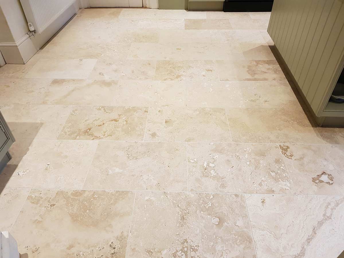 Travertine tile floor cleaning and restoration – Ringmer – after Travertine tile floor cleaning and restoration - Ringmer - after